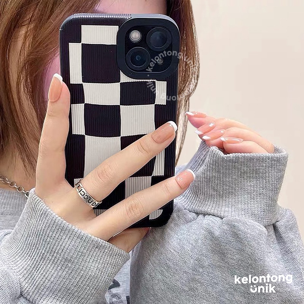 For iPhone - Black White Checkered Case