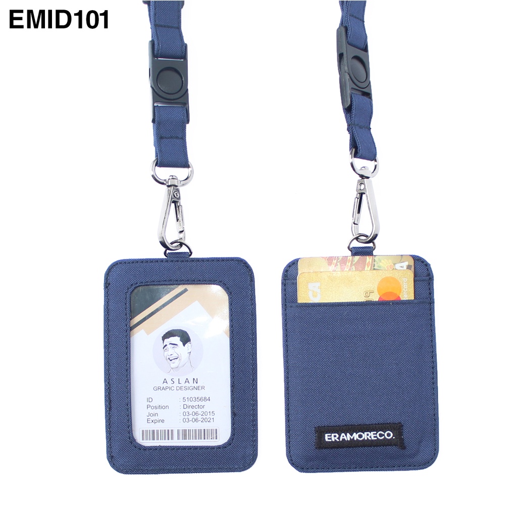 EMID101 name tag gantungan dompet ID card holder tali lanyard kartu biru navy