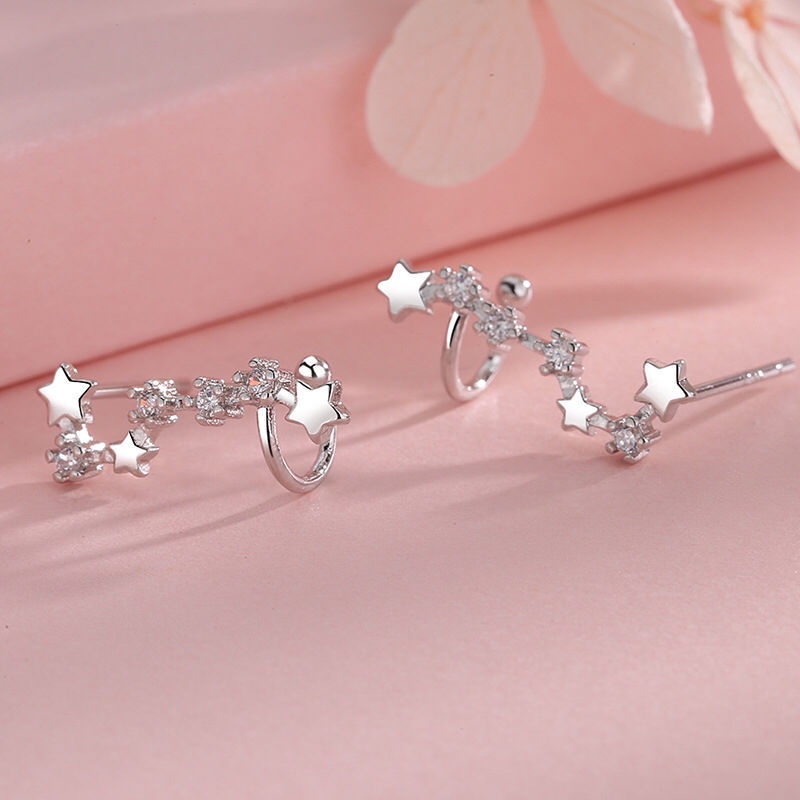 925 Silver Needle Big Dipper Stud Simple Minimalist Style Earring Jewelry