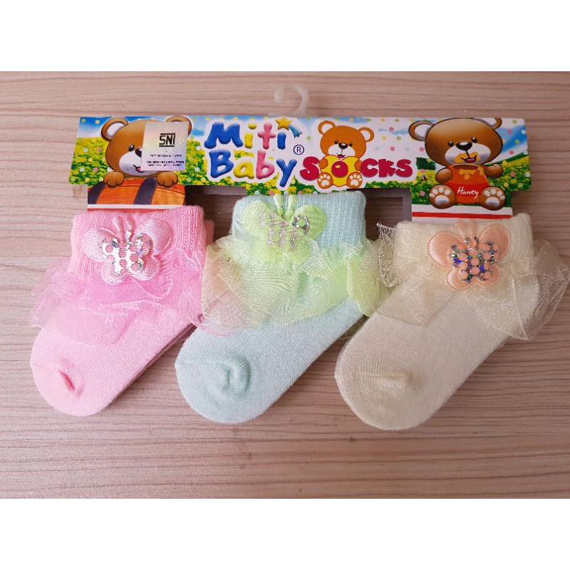 ( Termurah !! ) Kaos Kaki bayi RENDA / Kaos Kaki Bayi isi 3 Pasang/ Kaos Kaki Bayi Perempuan 0 6 Bulan / Kaos Kaki Newborn