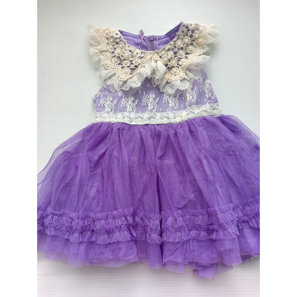 Dress Anak Perempuan Purple Brokat Pearl Import KD990