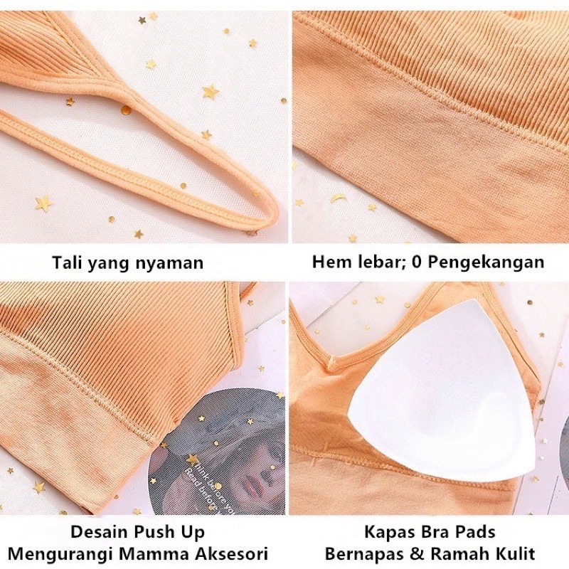 3SP | UW18 Bra Sport Push Up Gaya Korea Elastis Untuk Wanita Bra Bralette Push Up V-Neck Korea Tanpa Kawat