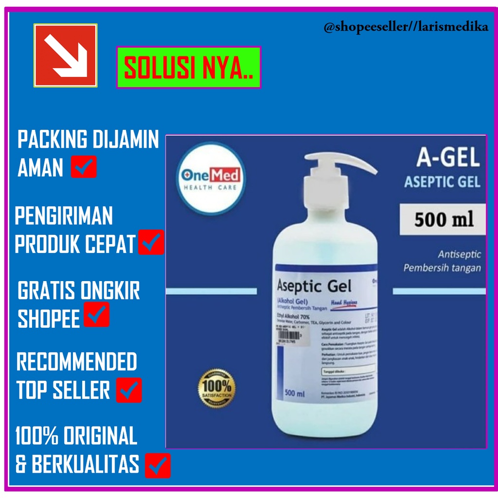 Aseptic Gel 500ml Onemed / Cairan Antiseptik Pump / Antiseptic Gel Dispenser Aseptic Gel 500 ml