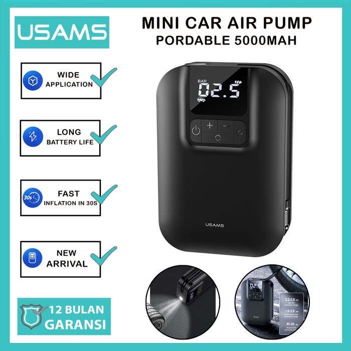 Mini Car Air Pump Usams Zb215 Portable 5000Mah Pompa Angin Ban Mobil