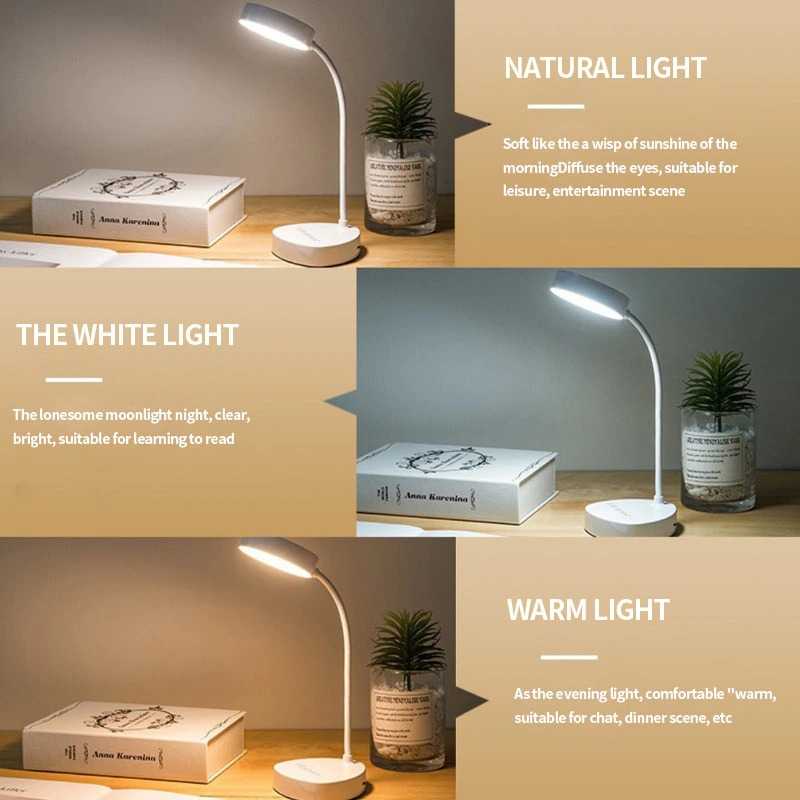 Lampu Meja Belajar LED Aesthetic Dengan Baterai USB Rechargeable – Desk Lamp / Lampu Belajar Anak