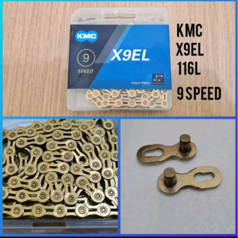Termurah Chain Rantai Sepeda KMC X9EL gold 9 Speed. Emas 9sp sp Hollow Plates Compatible dengan shimano sram ybn