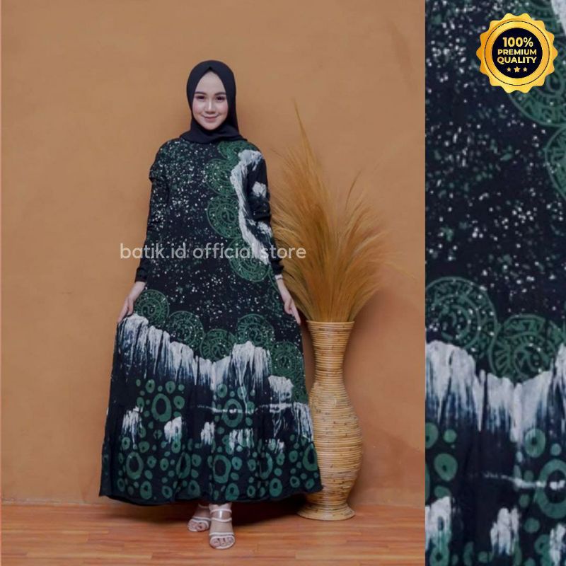 Gamis Twill Rayon Malaman Terbaru Kekinian Busui | Gamis Tiedye NEW-COIN HIJAU