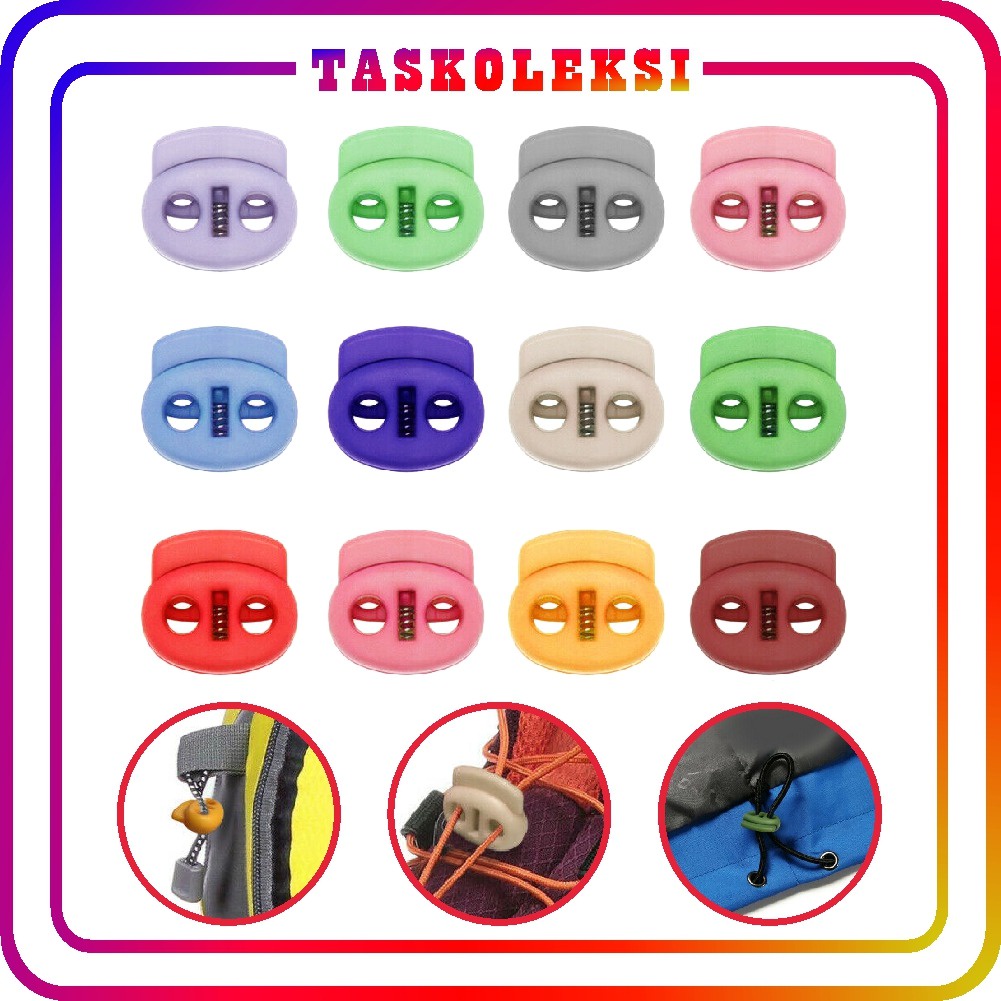 ☛TK☚ R528 Stopper Compo Warna-Warni Adjustable Pengatur Tali Serut Stoper Lobang Dua