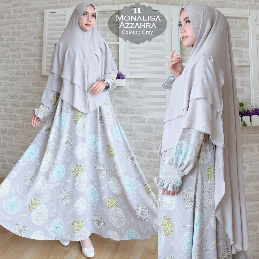 Baju dress Syari Monalisa Azzahra Grey TL gamis wanita monalisa abu murah