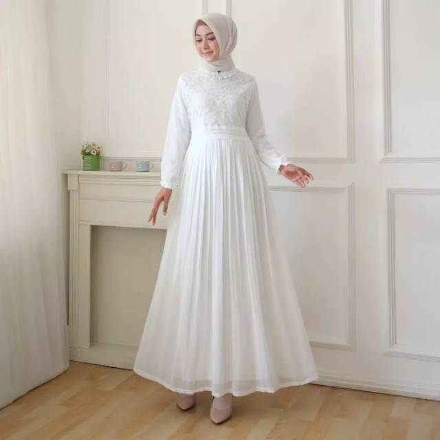 ALIYA DRESS WHITE SIZE M L XL ORIGINAL PICTURE DRESS PUTIH CANTIK