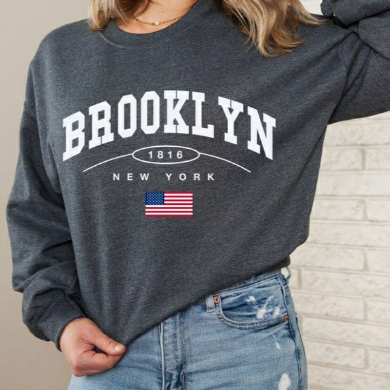 S - XXXXXL(6XL) Sweater Crewneck BROOKLYN Oversize Sweatshirt NY New York BIGSIZE Unisex 5XL 4XL 3XL XXXL XXXXXL XXL 2L Jumbo Street Style Urban Unisex Fleece Premium