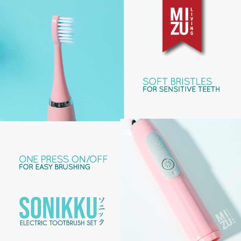 MIZU SONIKKU Electric Toothbrush Set Sonic Vibration Sikat Gigi Elektrik Dewasa Battery