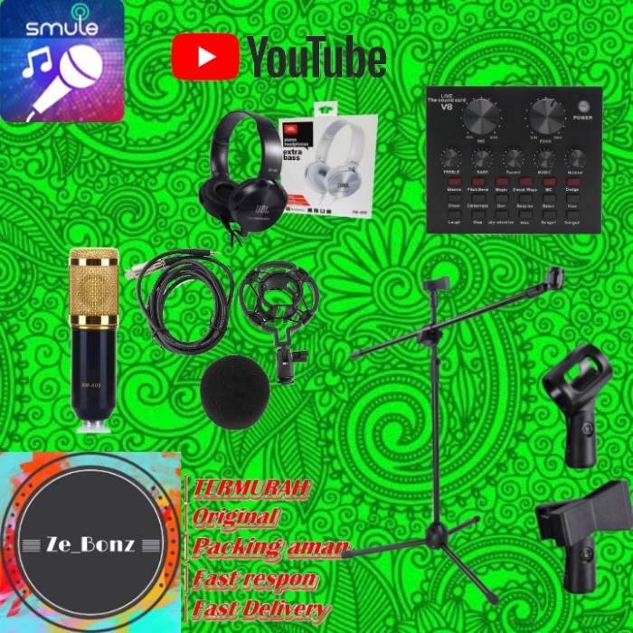 Paket Home Recording BM 800 + Soundcard V8/StandMic+Headset JBL