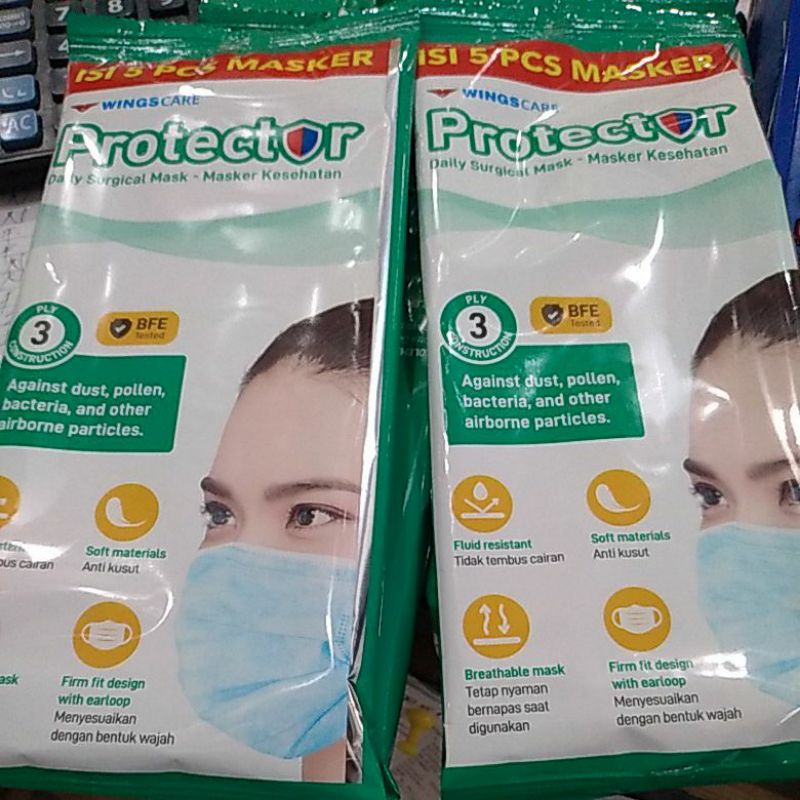 Murah Masker Protector WingsCare isi 1 bks ( 5 pcs masker )