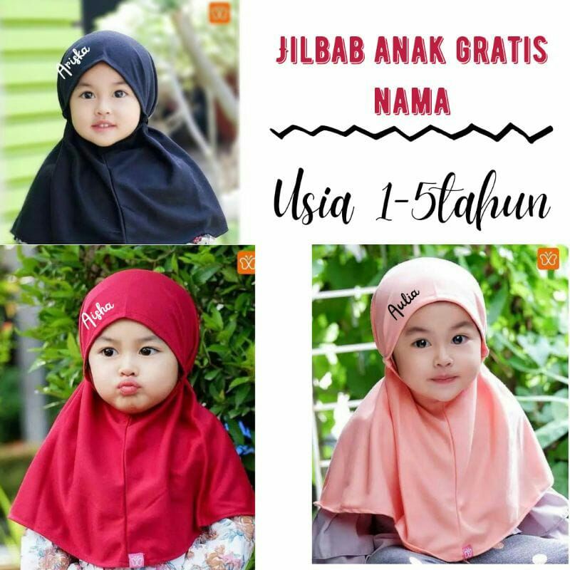 JILBAB BERGO MARYAM ANAK FREE PASANG NAMA BAHAN JERSEY | JILBAB INSTAN ANAK