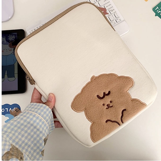 Sleeve Pouch Sarung Tas Bag Case Ipad Tab Tablet Macbook Air Pro Laptop Asus Acer Lenovo HP Huawei 11 12 13 14 15 inch Motif Gambar Domba Sheep Warna Putih Cream Lucu Cute Murah Korean Model