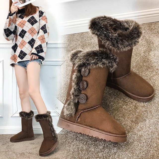 IMPORT MOLLAD Boots button Sepatu Boots Winter Import Musim Dingin Bulu Fur Suede