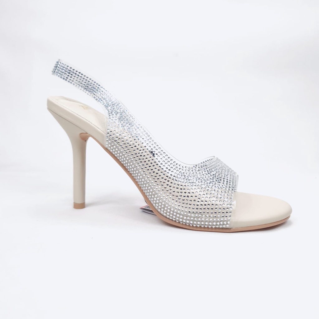 SANDAL WANITA ZS-3596 GLITTER TRANSPARNT HEELS 9CM WHITE