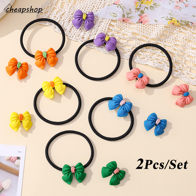 IFYOU Fashion Korean Candy Color Bowknot Hair Tie Hair Clip Set Sweet Colorful Elastic Rubber Band Hair Accessories