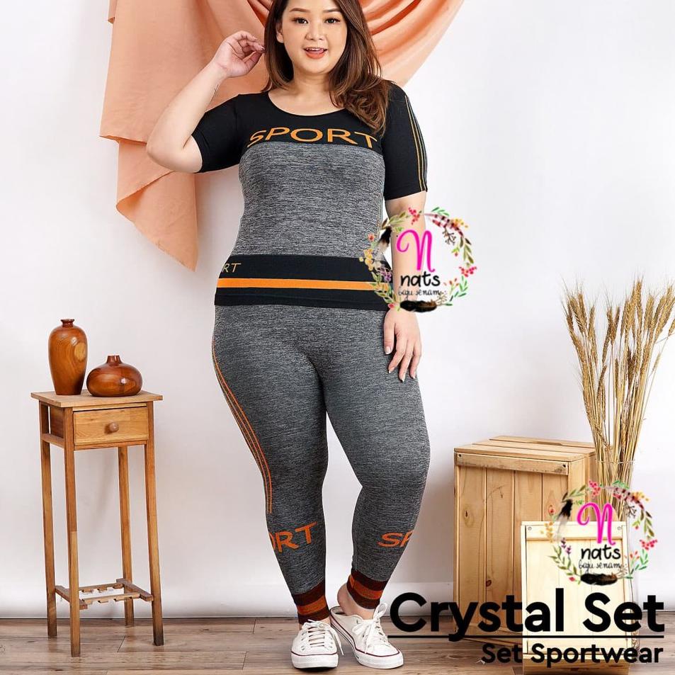 Sangat Nyaman.. Crystal Sport SET / Setelan Baju senam Import / Baju Olahraga Yoga Fitness Wanita