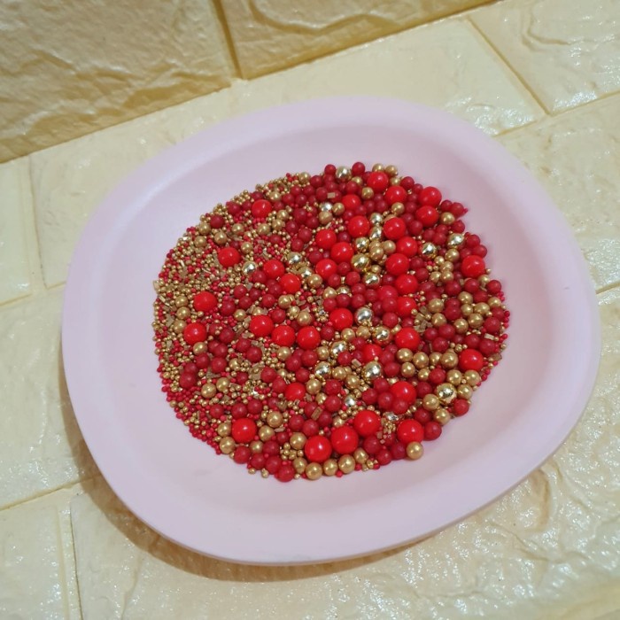 

sprinkle pearls gold red christmas natal hiasan kue cupcakes