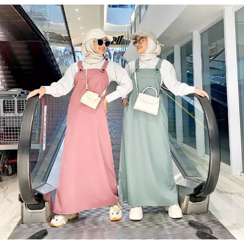 Overall Anya Saku depan polos panjang/long dress panjang