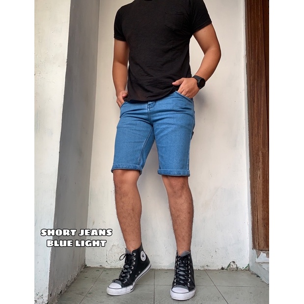 celana pendek jeans pria remaja dewasa polos slimfit strech mulur termurah original distro terlaris