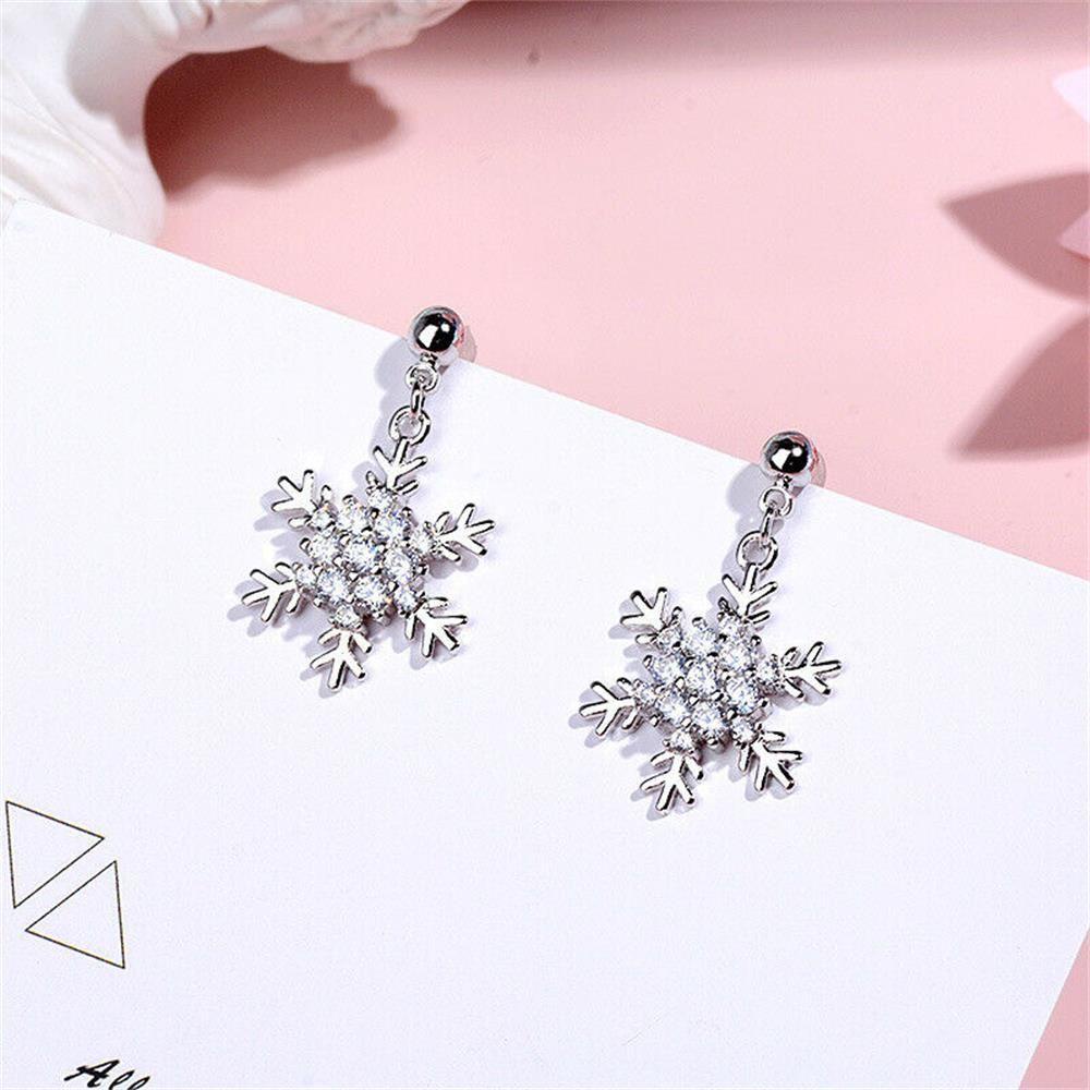 Lily Snowflake Earrings Pesta Perhiasan Natal Zirkon