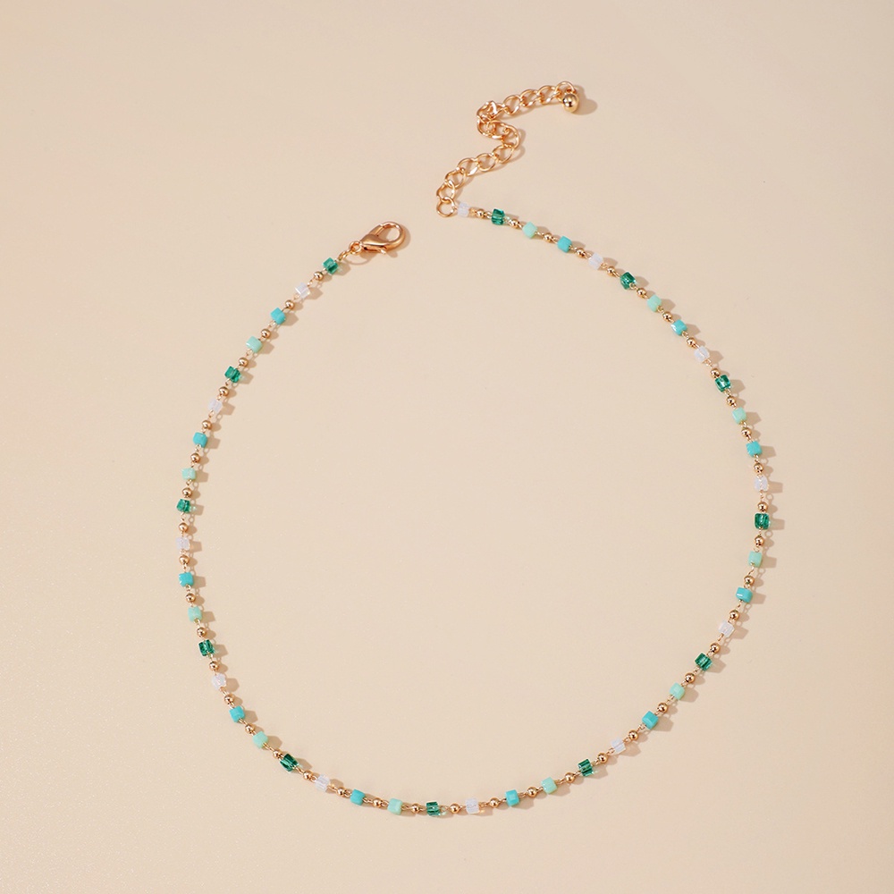Kalung Choker Rantai Klavikula Hias Manik-Manik Warna Gaya retro Elegan Untuk Wanita