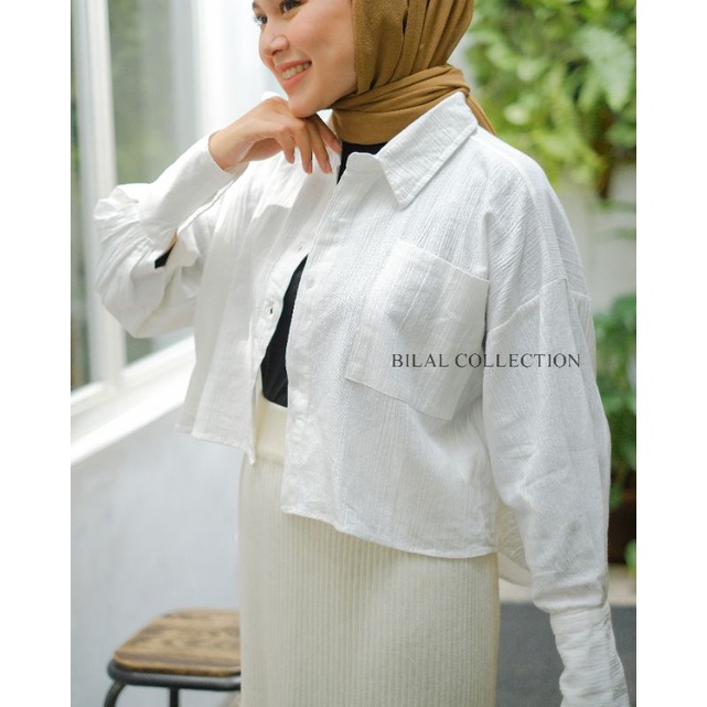 Davi Linen Shirt Kemeja Crop Linen Pocket Wanita Oversize Crop Korean Style Premium Terbaru Perempuan Korea Modern Terlaris