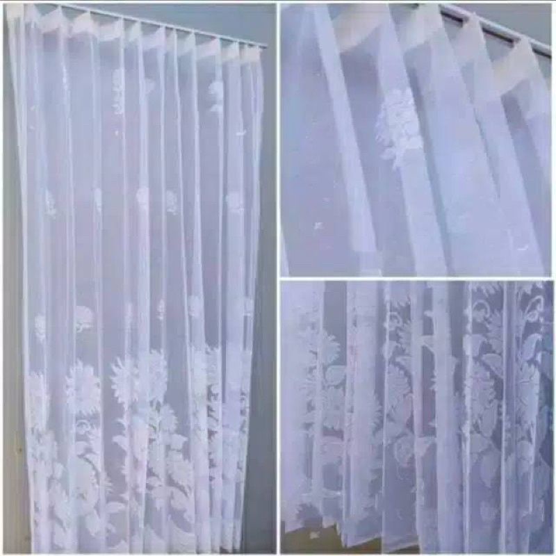 Vitrase gorden Putih polos motif bunga matahari Gorden jendela tirai gorden