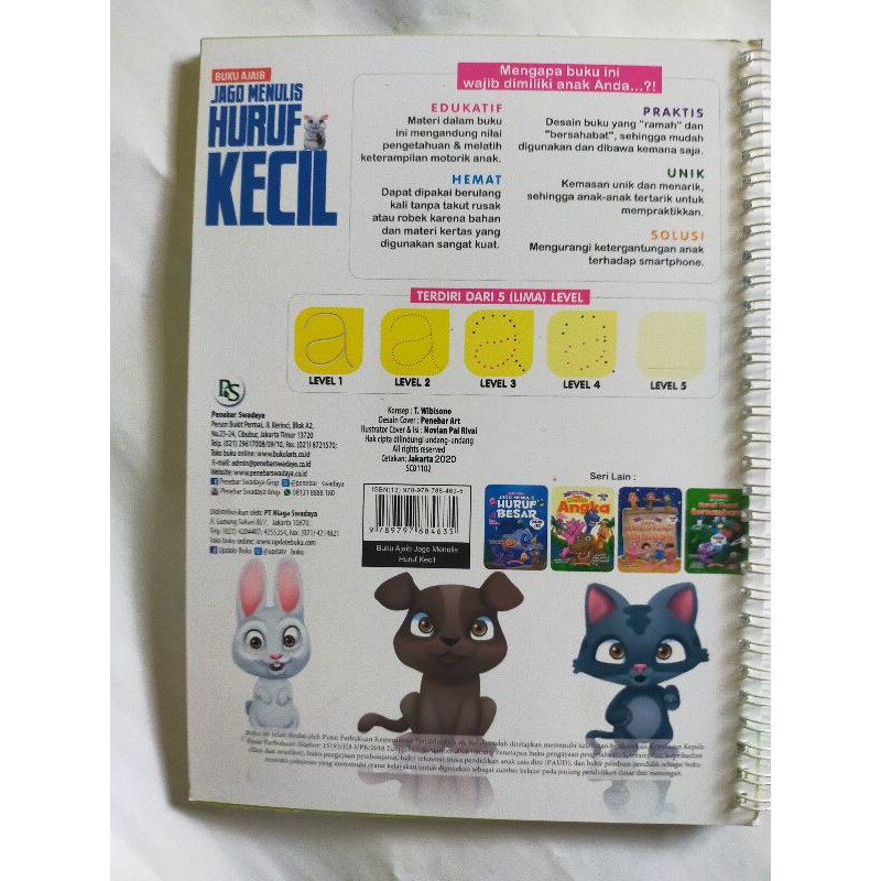 ORI buku ajaib jago menulis huruf kecil untuk TK paud penerbit penebar swadaya