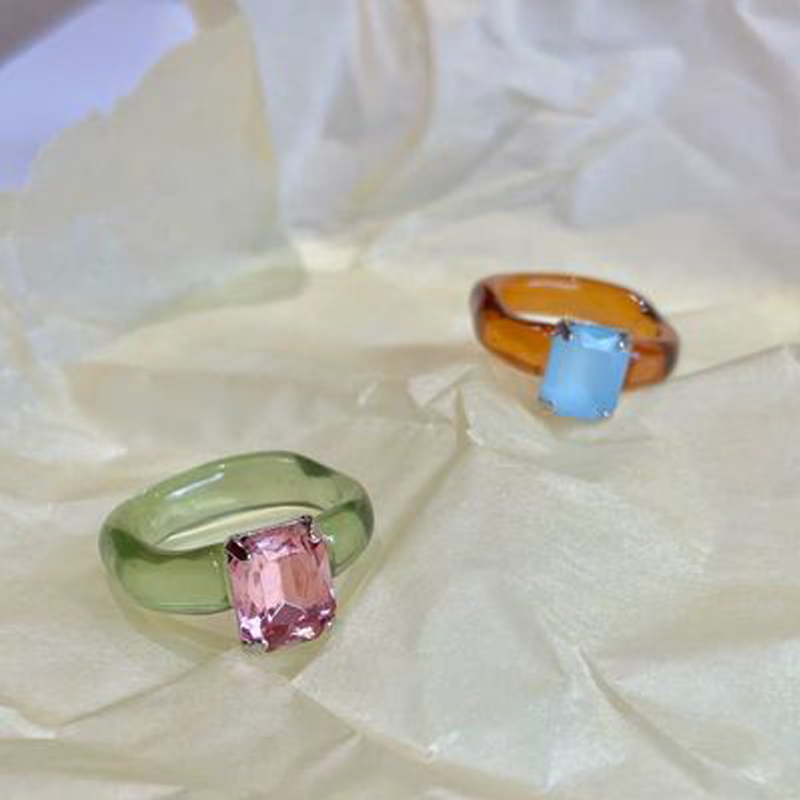 YEEZII Korea Ins Candy Color Resin Acrylic Gemstone Ring Cute Creative Ring Jewelry Accessories Gift