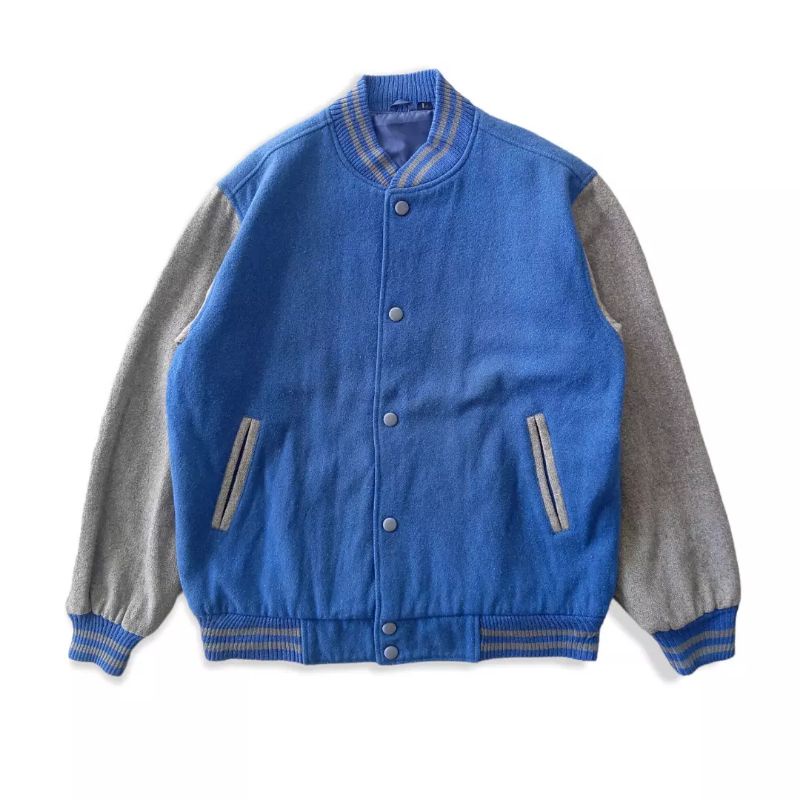 Jaket Varsity bahan wol biru abu original second brand preloved bekas