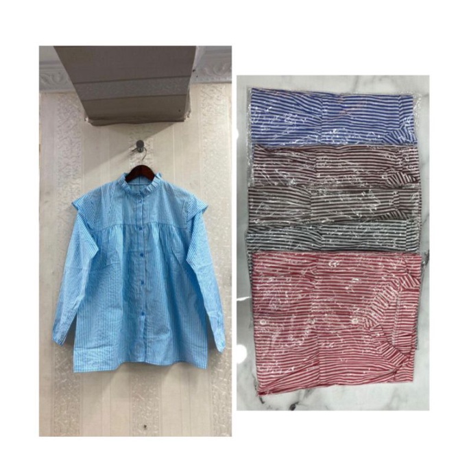 Kemeja Katun Wanita Motif Garis