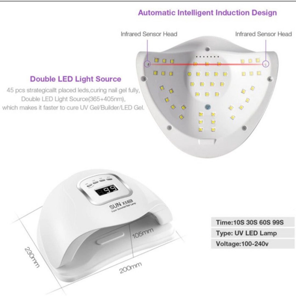 SUN X5 MAX UV LED Nail Dryer 120watt Pengering Kutek Gel