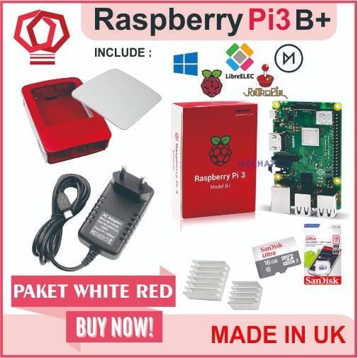 Raspberry Pi3 Pi 3 Model b+ 3b+ Plus Paket Merah Putih Official Case