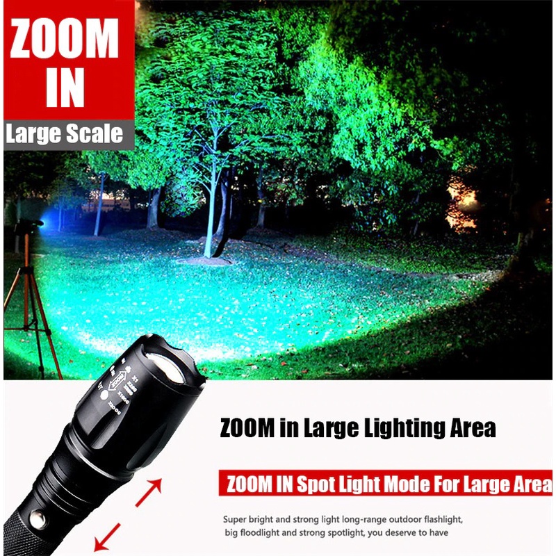 Senter LED Flashlight Senter Led Super Terang Zoom Tahan Air Cree XM-L 3800 Lumens