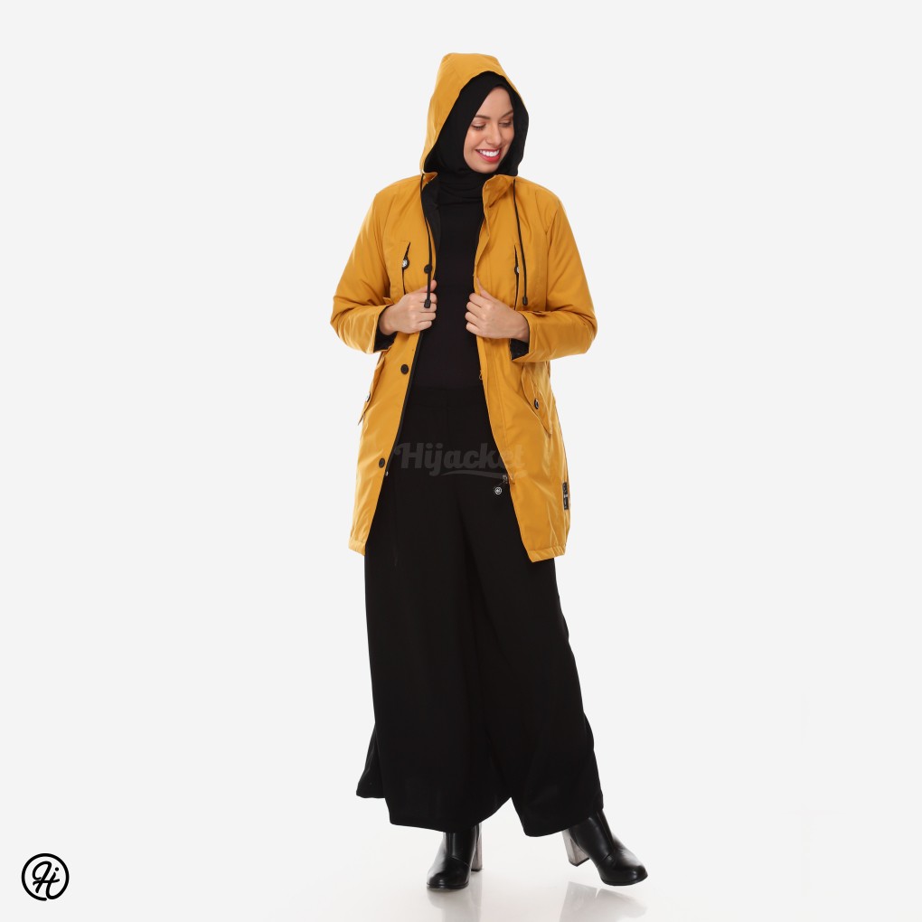 HIJACKET IXORA FASHION HIJAB MUSIM DINGIN - JAKET PREMIUM BAHAN TEBAL WATERPROOF TAHAN AIR HUJAN-Golden rod