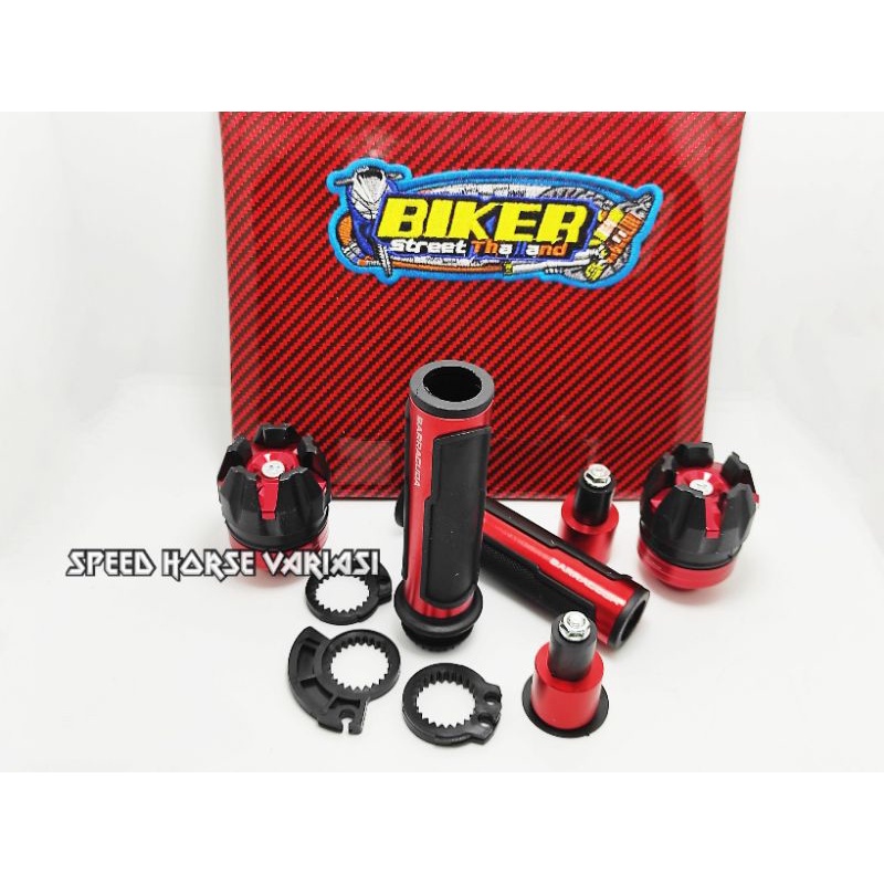 Paket 3in1 Handgrip baracuda+jok biker+jalu As universal