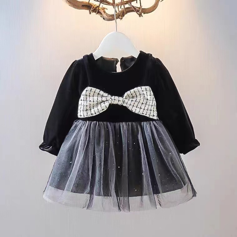 KF CAT  Dress Tutu Anak Perempuan Import/ Model Pita Besar/ Korea Style Fashion Lengan Panjang Untuk  1-4 Tahun-7