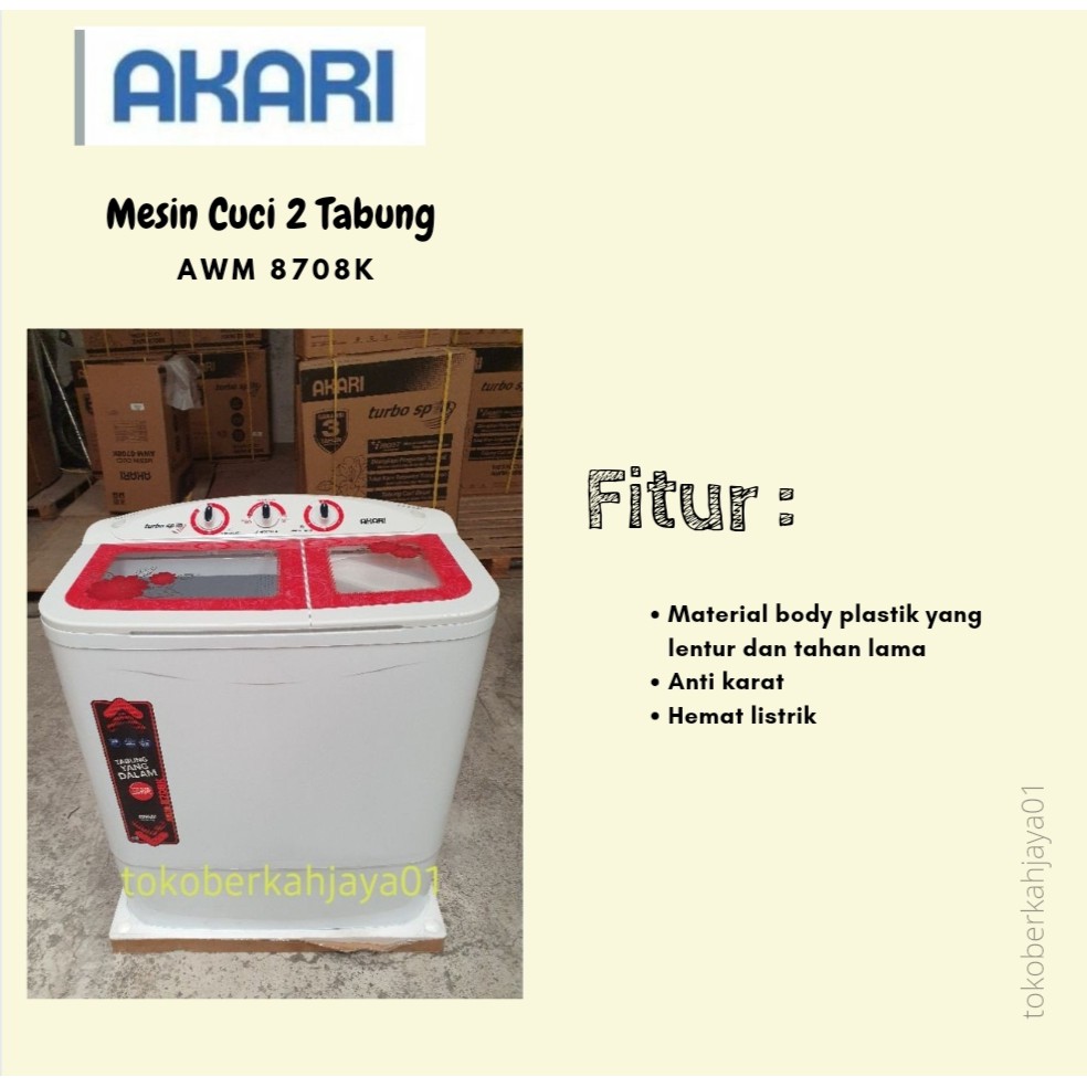 Mesin Cuci Akari 2 Tabung AWM 8708K