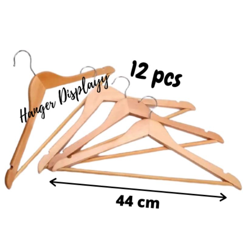 Hanger Kayu Palang Dewasa (wood) Warna Natural 1 Lusin / Gantungan Baju Display ( isi 12 pcs)