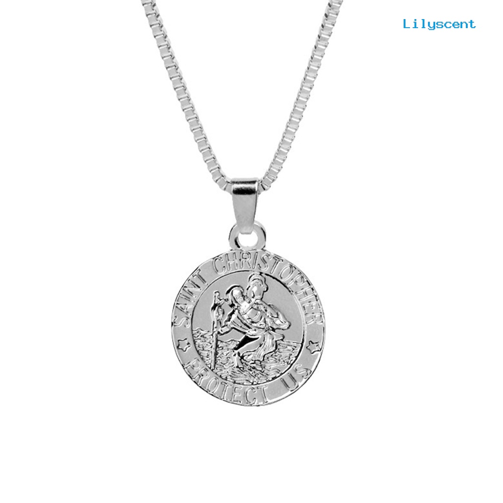 Kalung Jimat Dengan Liontin Tulisan Saint Christopher Protect Us Untuk Unisex