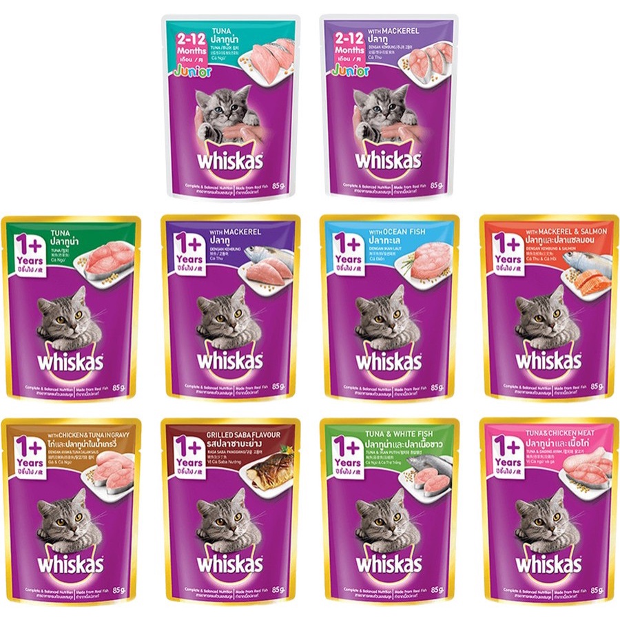 Whiskas Sachet Junior Tuna & Makarel Pouch Sachet 85Gr - Makanan Kucing Basah Whiskas
