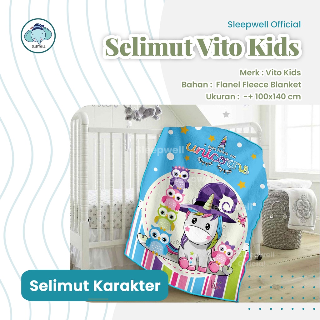 Vito Kids Selimut Karakter Anak 100x140 cm - Single Size Lucu Cowok Cewek Motif kartun anak anak