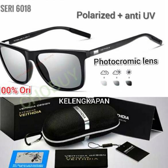 Menarik.. VEITHDIA 6108 Original Kacamata Photocromic Polarized Sunglasses