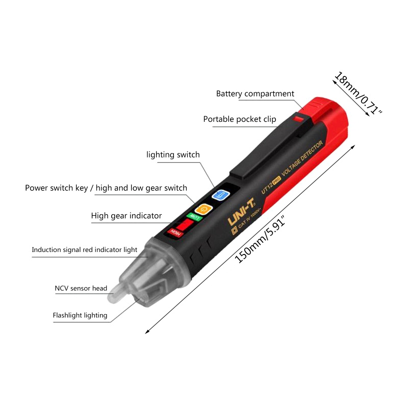 Btsg Voltage Tester Pen Non-Contact AC Detektor Tegangan Dual Range 12V-1000V/90V-1000V Live/Null Wire Putusan Auto-off