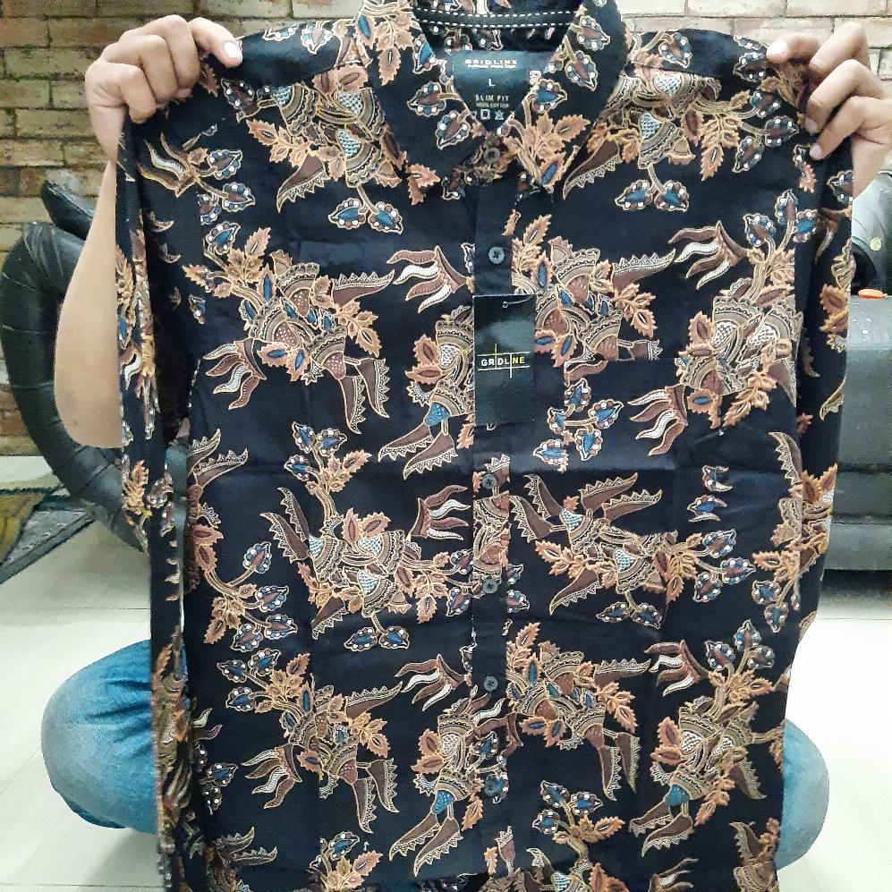 [gridline - Ls047 & Ls036 - Black & Navy] Kemeja Batik Pria Katun Lengan Panjang Slimfit Matching