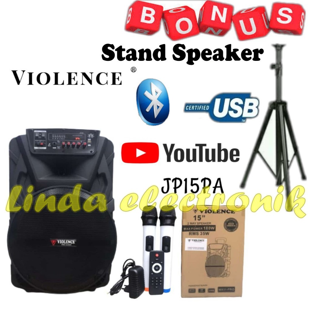 SPEAKER AKTIF PORTABLE VIOLENCE JP15PA 15 inch ORIGINAL BONUS STAND